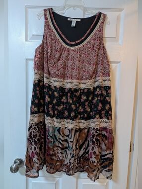 American Rag Boho Festival Dress - 2X - Mixed Floral & Lace Tiered Midi